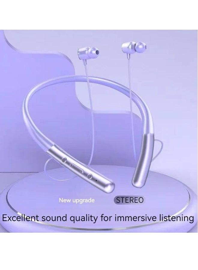 New neck-mounted Bluetooth ultra-long battery life earphones hanging neck sports wireless Bluetooth earphones (purple) - Image 1