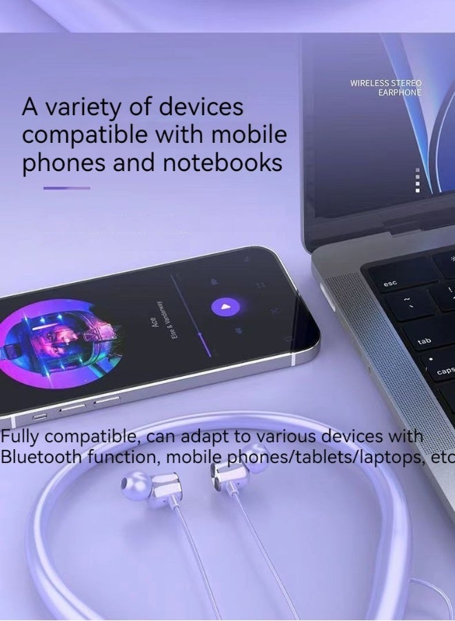 New neck-mounted Bluetooth ultra-long battery life earphones hanging neck sports wireless Bluetooth earphones (purple) - Image 2