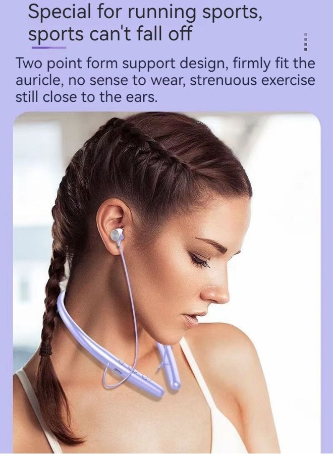 New neck-mounted Bluetooth ultra-long battery life earphones hanging neck sports wireless Bluetooth earphones (purple) - Image 5