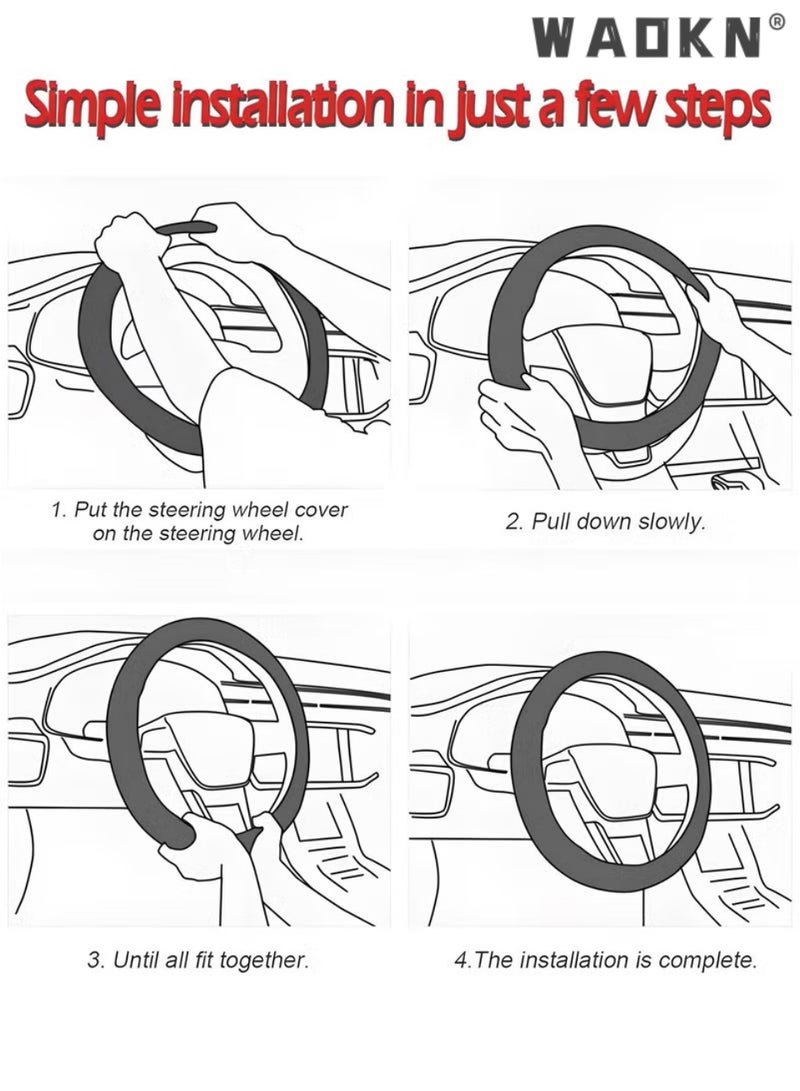 WAOKN Carbon Fiber Car Steering Wheel Cover, Universal 15 Inch 38cm Luxury Texture Non-Slip Steering Wheel Covers, Durable Wear-Resistant Leather Splicing Protector, All Season Use Car Interior Accessories Fit for Most Cars Trucks SUVs（Spliced Carbon Fiber (Black-Gray Color, O-Shape） - Image 5