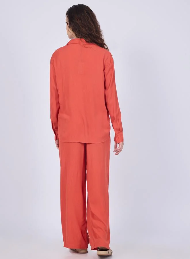 Outzidr  Orange Relaxed Fit Shirt and Pants Co-Ords for Women | Best Price UAE