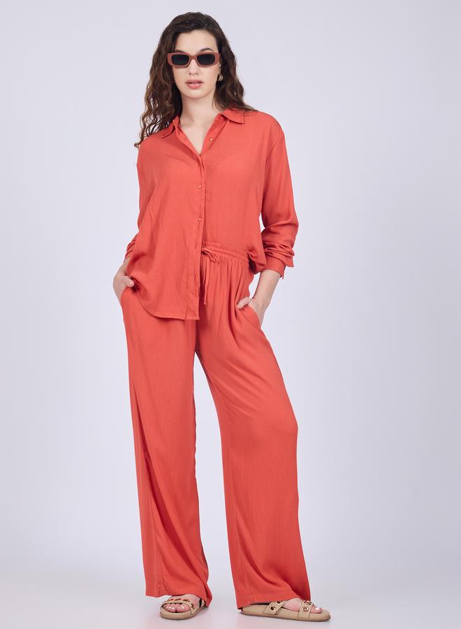 OUTZIDR Orange Relaxed Fit Shirt and Pants Co-Ords - Image 1