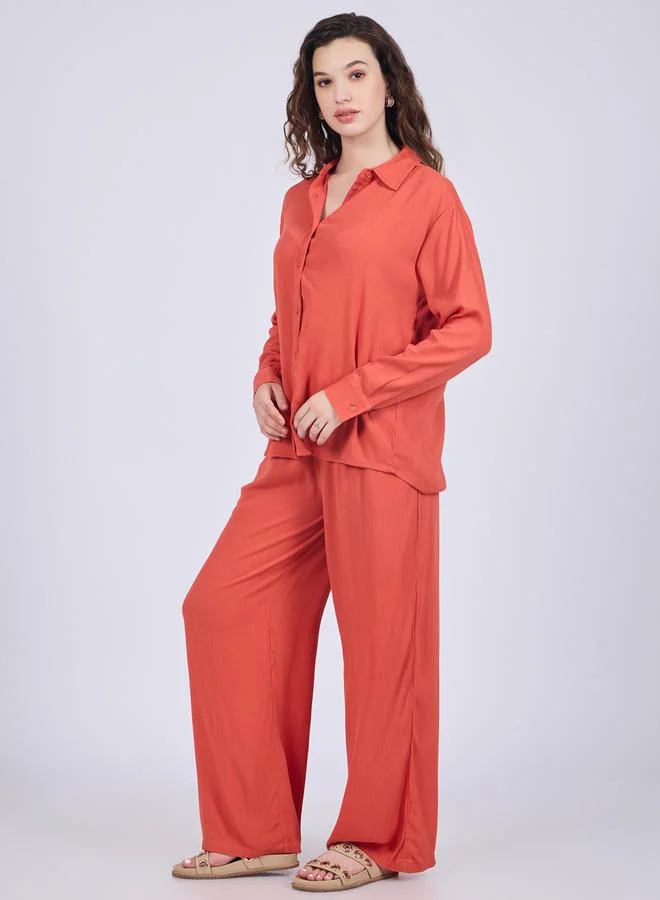 Outzidr  Orange Relaxed Fit Shirt and Pants Co-Ords for Women | Best Price UAE