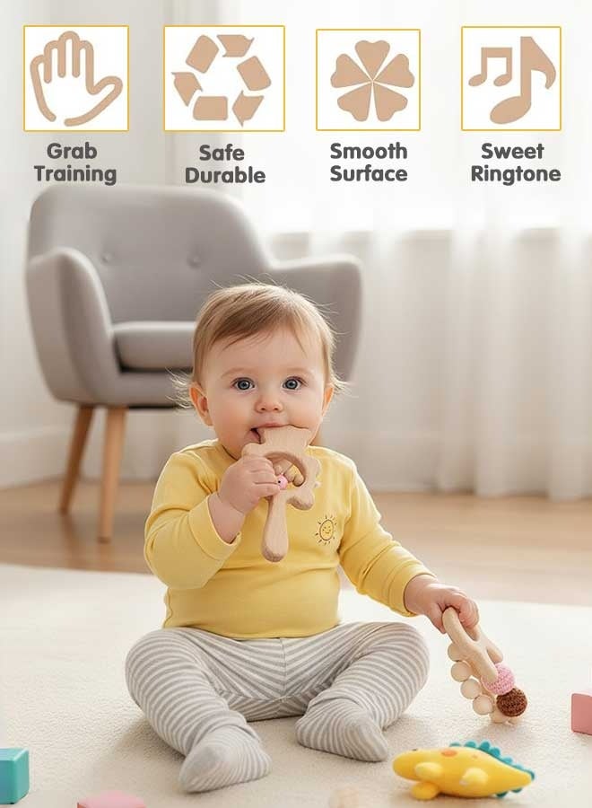 Sharpdo 2Pcs Wooden Baby Toys Set, Baby Rattle and Teething Rings for Newborn Infants Teething Relief - Image 3