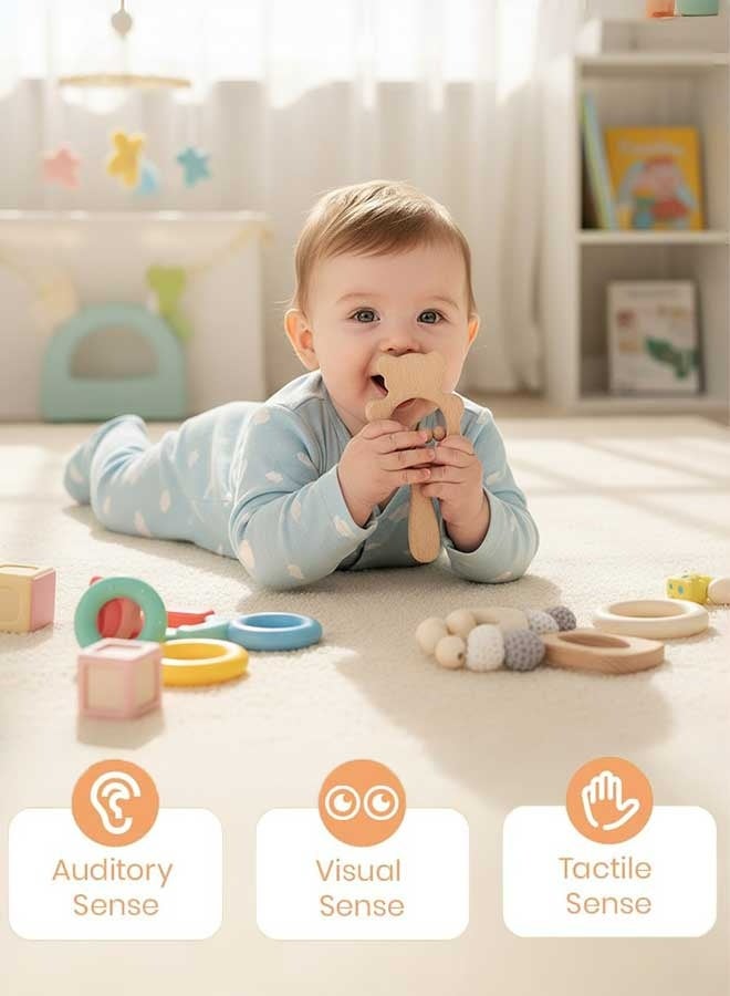Sharpdo 2Pcs Wooden Baby Toys Set, Baby Rattle and Teething Rings for Newborn Infants Teething Relief - Image 2