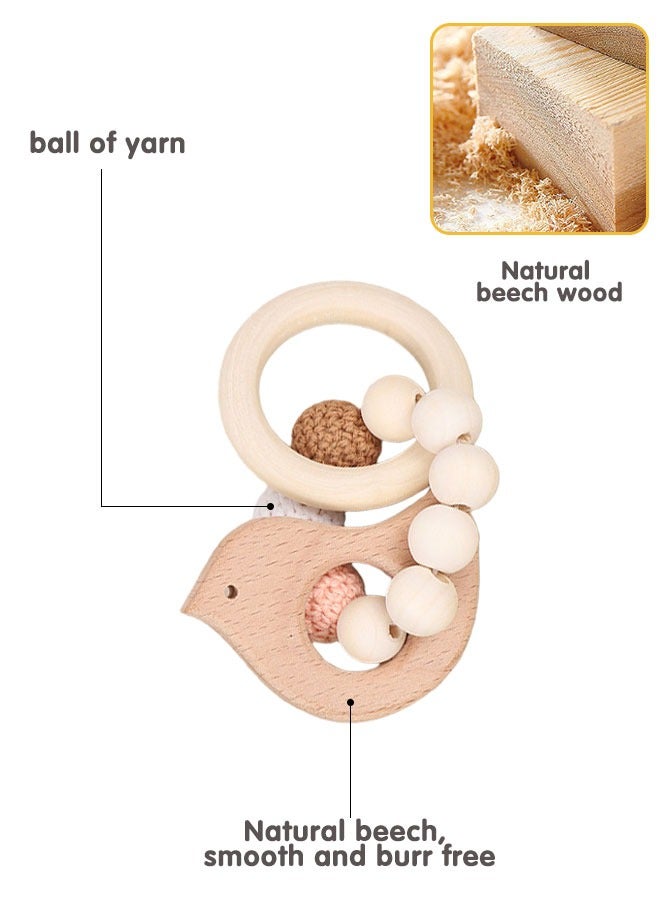 Sharpdo 2Pcs Wooden Baby Toys Set, Baby Rattle and Teething Rings for Newborn Infants Teething Relief - Image 4