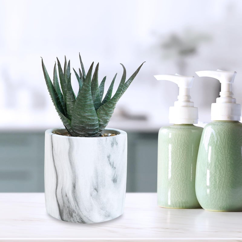 Winlyn Winlyn Set of 3 Small Artificial Succulent Potted Plants Fake Aloe Hops String of Pearls in Modern Marble Ceramic Planter for Home Garden Bathroom Shelf Office Desk Tabletop Indoor Outdoor D?cor  - Image 5