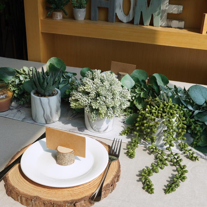 Winlyn Winlyn Set of 3 Small Artificial Succulent Potted Plants Fake Aloe Hops String of Pearls in Modern Marble Ceramic Planter for Home Garden Bathroom Shelf Office Desk Tabletop Indoor Outdoor D?cor  - Image 4
