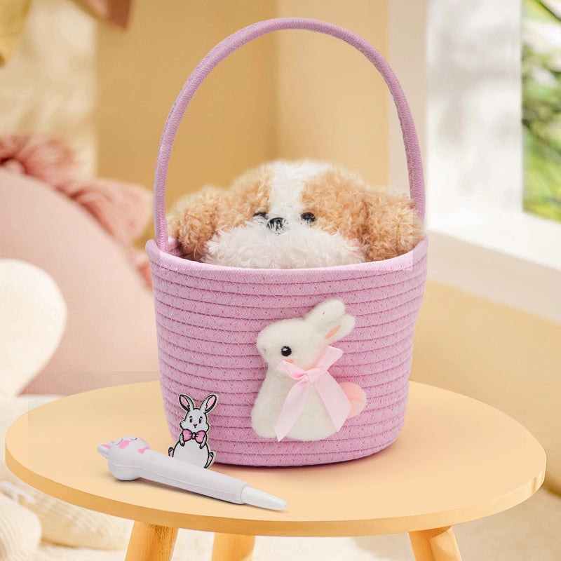 minstely Easter Bunny Basket for Kids â€“ Soft & Durable Woven Cotton Rope Design with Handle, Baby Gift Basket for Boys, Girls, Toddler, Infant, Ideal for Easter Egg Hunts or Christmas Gifts (Pink) - Image 5