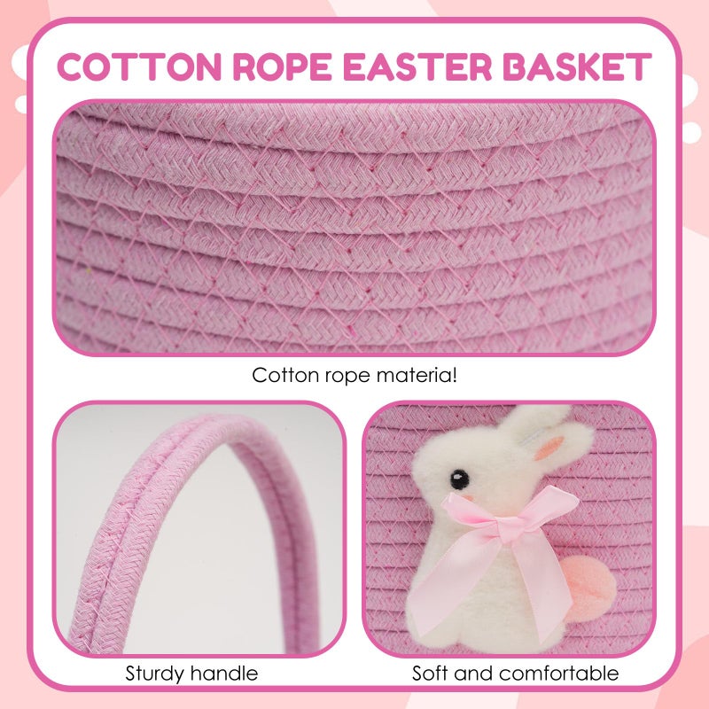 minstely Easter Bunny Basket for Kids â€“ Soft & Durable Woven Cotton Rope Design with Handle, Baby Gift Basket for Boys, Girls, Toddler, Infant, Ideal for Easter Egg Hunts or Christmas Gifts (Pink) - Image 4