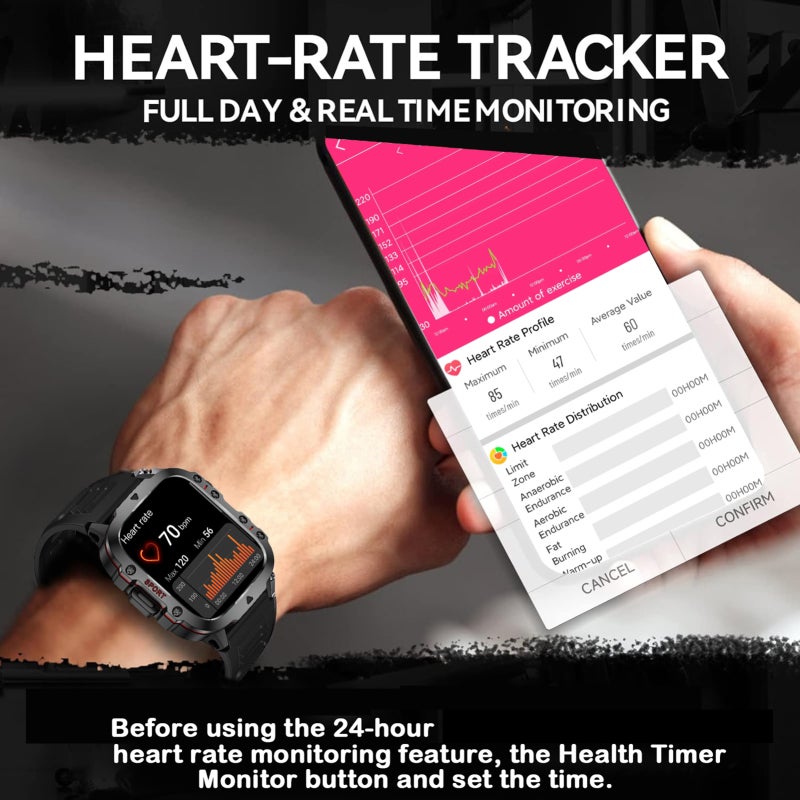 Smart Watch Bracelet: Khaki, VC30F Heart Rate Monitor, BT 5.2 Call Function - 45-Day Long Standby, IP68 Waterproof Smart Bracelet for Android Phones, Men, Women Fitness & Daily Use - Image 4