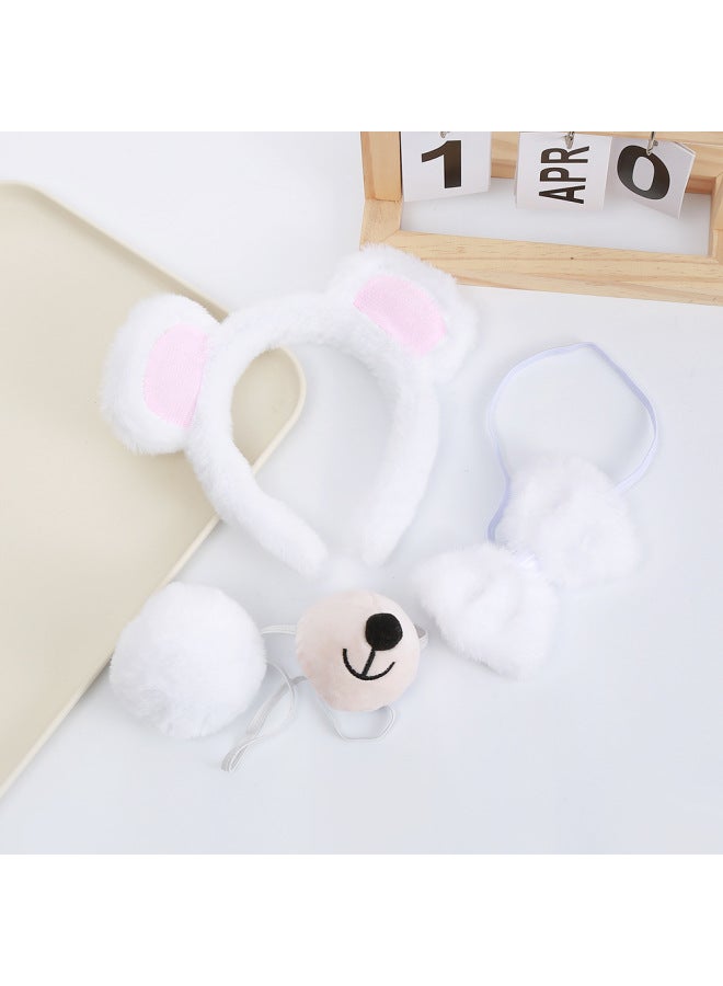 Animal Ear Headbands White bear four-piece set Halloween Costume Accessories Cute Fancy Headwear for Girls & Women - Image 1
