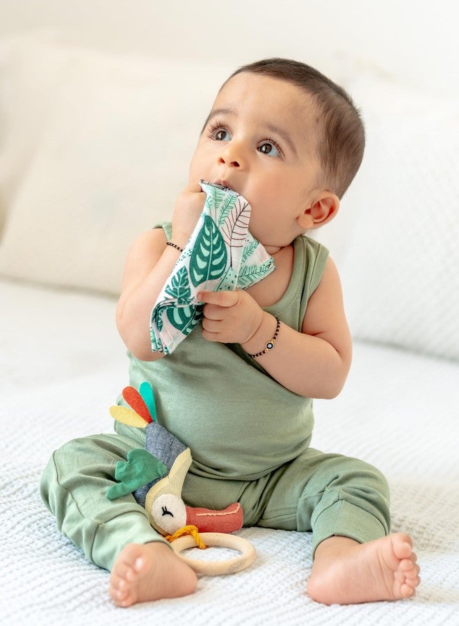 Cocoon Care Unisex Bamboo Muslin Dark Green double sided 2 in 1 Bib and Wash Cloth for Baby - Image 3