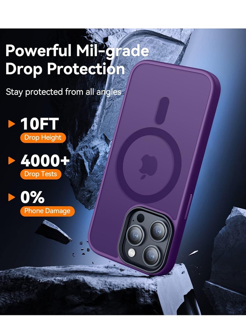 ESCASE Magnetic Cover for iPhone 13 Pro Max 6.7 inch, MagSafe Compatible, Translucent Frosted Slim Back Shockproof Case Purple - Image 4
