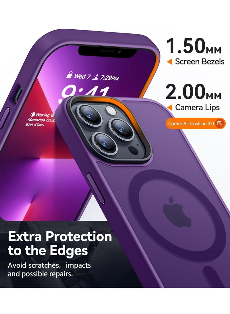 ESCASE Magnetic Cover for iPhone 13 Pro Max 6.7 inch, MagSafe Compatible, Translucent Frosted Slim Back Shockproof Case Purple - Image 5