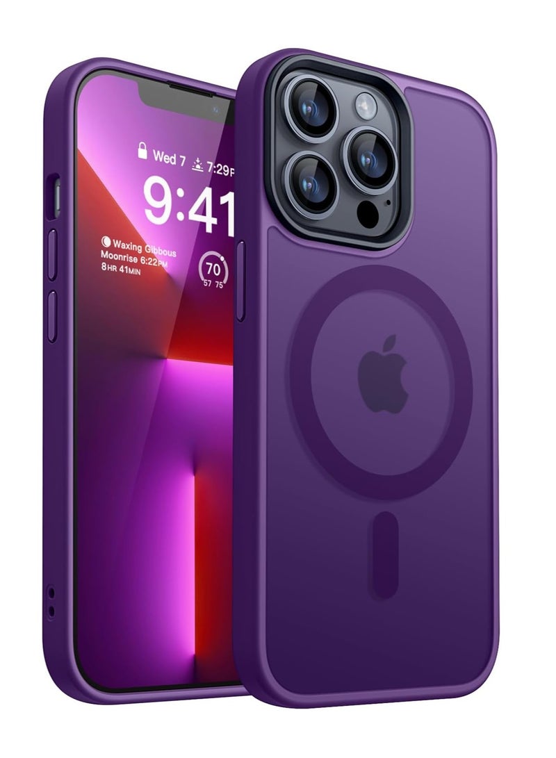 ESCASE Magnetic Cover for iPhone 13 Pro Max 6.7 inch, MagSafe Compatible, Translucent Frosted Slim Back Shockproof Case Purple - Image 1
