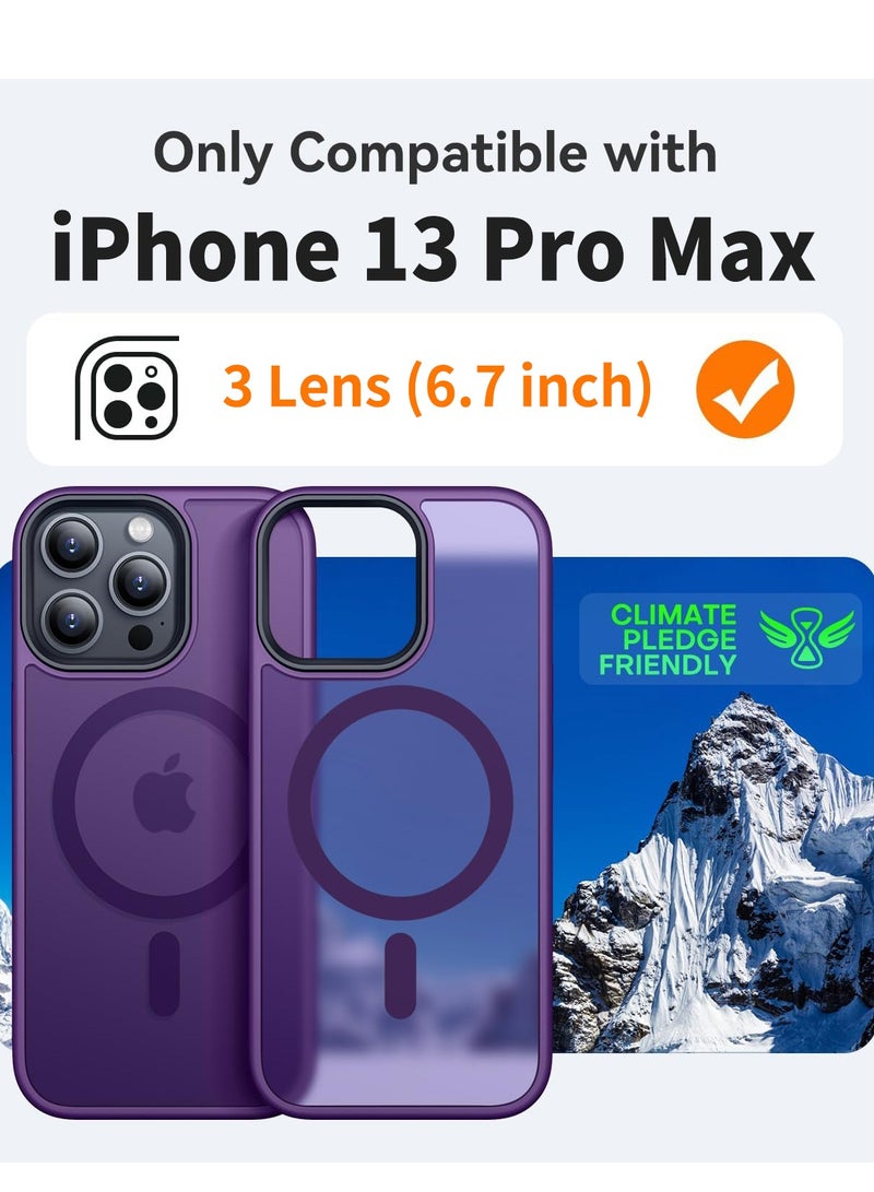 ESCASE Magnetic Cover for iPhone 13 Pro Max 6.7 inch, MagSafe Compatible, Translucent Frosted Slim Back Shockproof Case Purple - Image 2