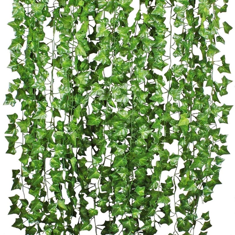 Tdas Artificial Plants Leaves Ivy Garlands Plant Greenery Hanging Vine Creeper Home Decor Door Wall Balcony Decoration Party Festival Craft 80 Leaves Green 6 pcs SilkPlastic - Image 1