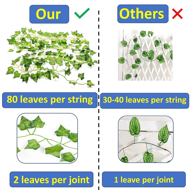 Tdas Artificial Plants Leaves Ivy Garlands Plant Greenery Hanging Vine Creeper Home Decor Door Wall Balcony Decoration Party Festival Craft 80 Leaves Green 6 pcs SilkPlastic - Image 2