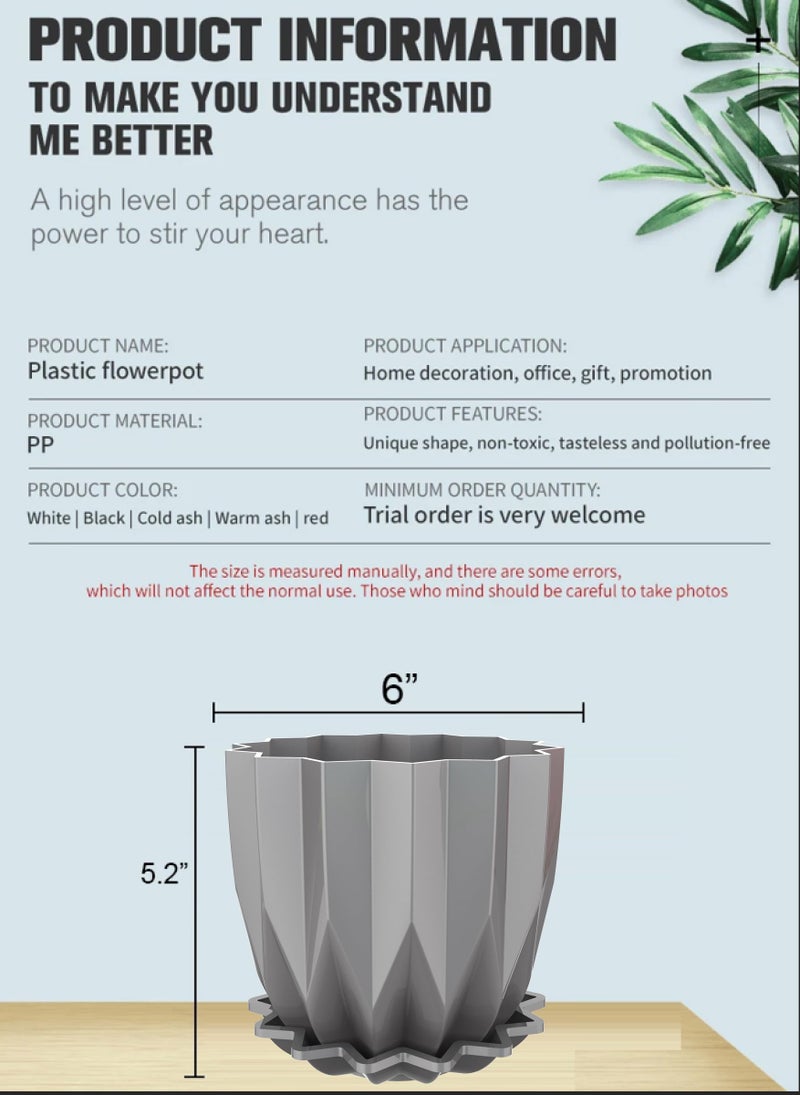 TechHark® Crystal Flower Pots with Tray for Home & Decoration Planters, Terrace, Garden Plant Container Set (Pack of 5, Plastic) - Image 3