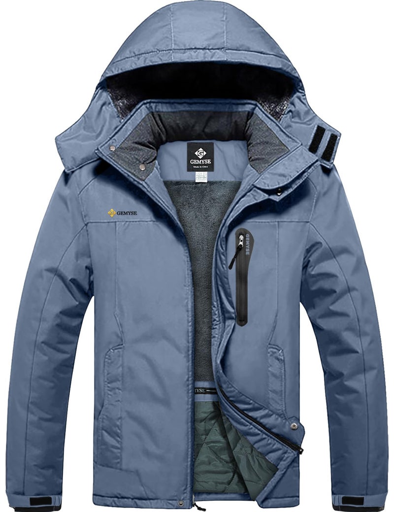 GEMYSE Men's Ski Snow Jacket Warm Winter Waterproof Coat Snowboard Rain Jacket Hooded Windproof Windbreakerï¼ˆHaze Blue,Mediumï¼‰ - Image 1
