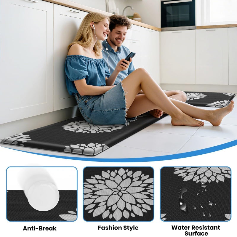 DailyCuddles Kitchen Mats for Floor[2PCS], Soft Anti Fatigue Kitchen Rugs for Home, Water Resistant Cushioned Standing Desk Mats, Non-Slip Comfort Mat for Floor, Kitchen, Office, Sink, Laundry,Black - Image 5