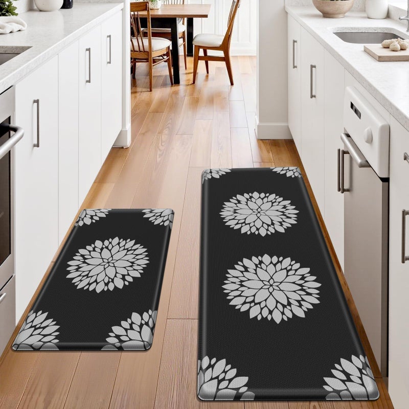 DailyCuddles Kitchen Mats for Floor[2PCS], Soft Anti Fatigue Kitchen Rugs for Home, Water Resistant Cushioned Standing Desk Mats, Non-Slip Comfort Mat for Floor, Kitchen, Office, Sink, Laundry,Black - Image 3