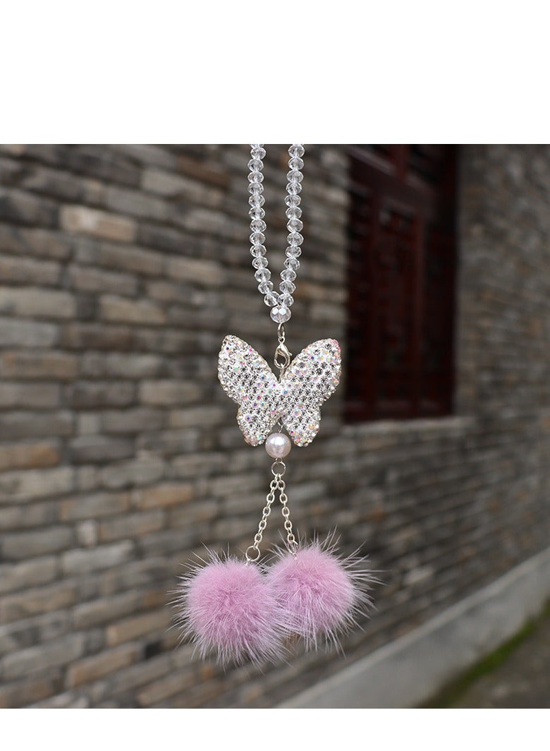 erfly, mink, hairball, crystal car ornaments, car mirror pendants, decorative pendants, creative car ornaments - Image 1
