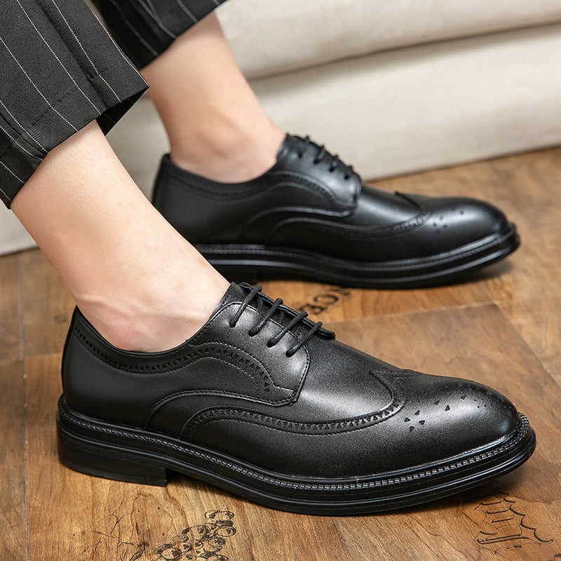 2024 Men'S Black Business Dress Leather Shoes Men'S Platform Casual British-Style Brock Carved Groom Wedding Shoes - Image 5