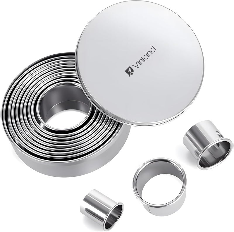 Vinland 12-Piece 304 Stainless Steel Biscuit Cutter Set - Round Cookie Cutters for Baking (1/2/3/4/5 Inch) with Storage Box, Dough Pastry Cake Circle Cutting Ring Molds, Non-Rust & Dishwasher Safe - Image 1