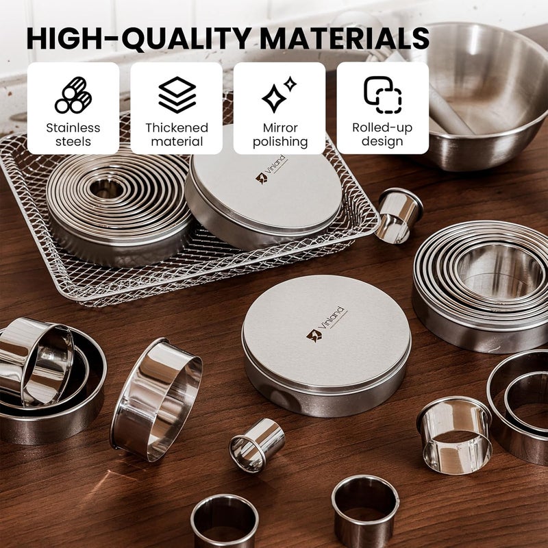 Vinland 12-Piece 304 Stainless Steel Biscuit Cutter Set - Round Cookie Cutters for Baking (1/2/3/4/5 Inch) with Storage Box, Dough Pastry Cake Circle Cutting Ring Molds, Non-Rust & Dishwasher Safe - Image 5