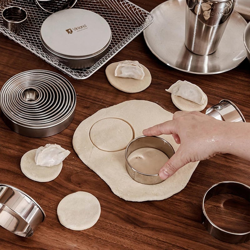 Vinland 12-Piece 304 Stainless Steel Biscuit Cutter Set - Round Cookie Cutters for Baking (1/2/3/4/5 Inch) with Storage Box, Dough Pastry Cake Circle Cutting Ring Molds, Non-Rust & Dishwasher Safe - Image 4