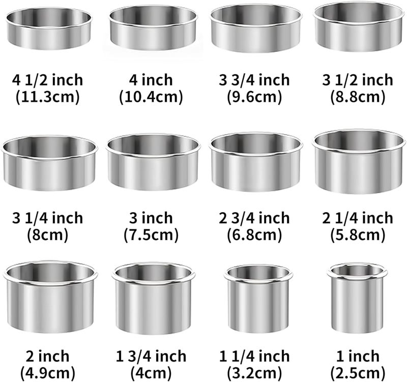 Vinland 12-Piece 304 Stainless Steel Biscuit Cutter Set - Round Cookie Cutters for Baking (1/2/3/4/5 Inch) with Storage Box, Dough Pastry Cake Circle Cutting Ring Molds, Non-Rust & Dishwasher Safe - Image 2
