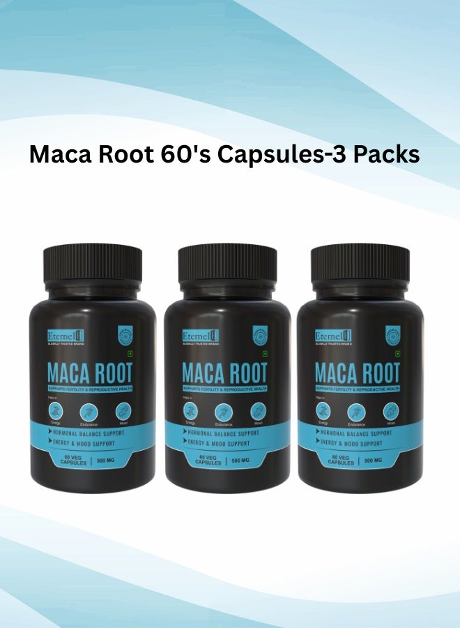 Maca Root Capsules 60S | Premium Peruvian Maca Root Supplement for Energy, Stamina & Vitality | 3 Pack