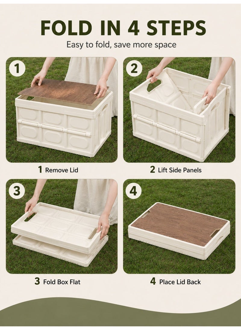 ALongDeng 35L Foldable Storage Box with Wooden Lid, Portable Storage Container with Handles, Collapsible Organizer Box for Camping Supplies, Home Storage, Car Trunk Organizer, Picnic, Outdoor and Household Organization - Image 3