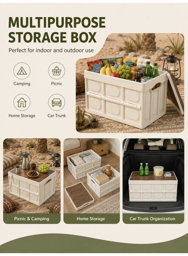 ALongDeng 35L Foldable Storage Box with Wooden Lid, Portable Storage Container with Handles, Collapsible Organizer Box for Camping Supplies, Home Storage, Car Trunk Organizer, Picnic, Outdoor and Household Organization - Image 5