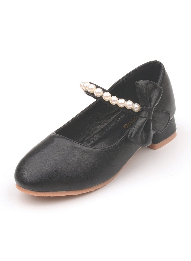 Children's Shoes Children's Leather Shoes White Bow Spring And Autumn Girls High Heels Princess Shoes Pearl Trendy Shoes