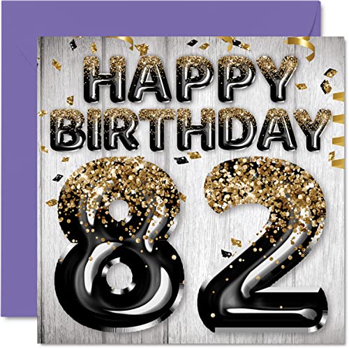 Stuff4 82nd Birthday Card for Men - Black & Gold Glitter Balloons - Happy Birthday Cards for 82 Year Old Man Dad Papa Pop Pops Great Grandpa Gran, 5.7 x 5.7 Inch Eighty-Two Eighty-Second Greeting Cards Gift - Image 1