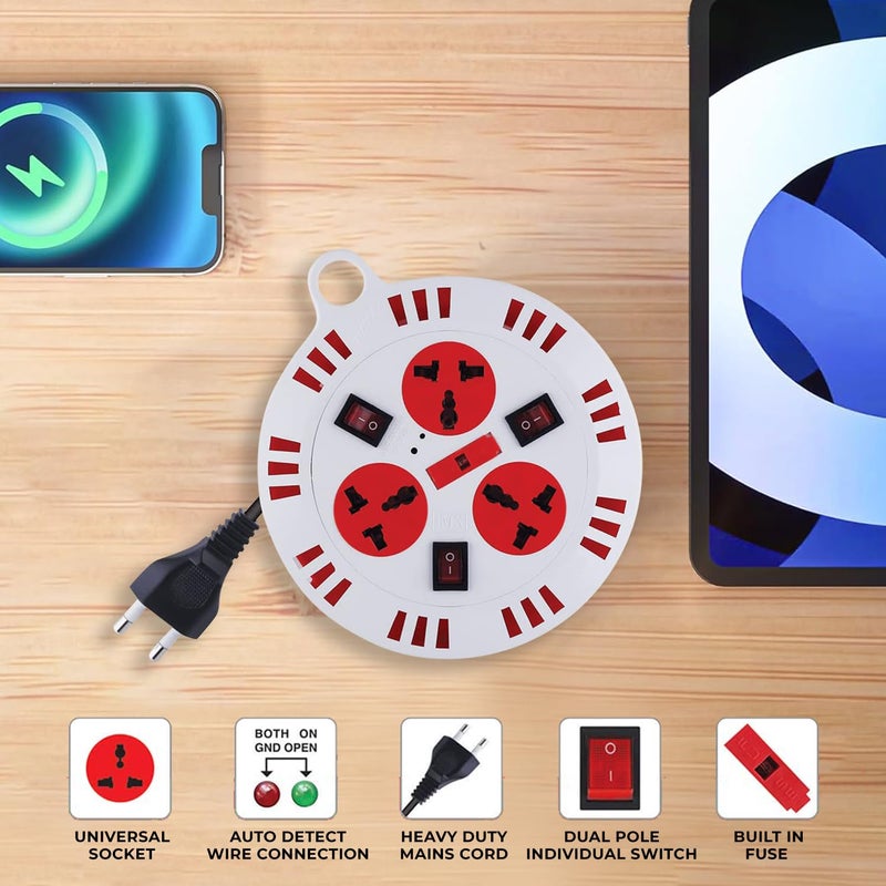 MX Round Extension 10 Ft Extension Cord 3 OutletFuse Protector Universal Socket Individual Switch Extension Board for Charging Charging Station Wall Mouth Home Office 3m - Image 4