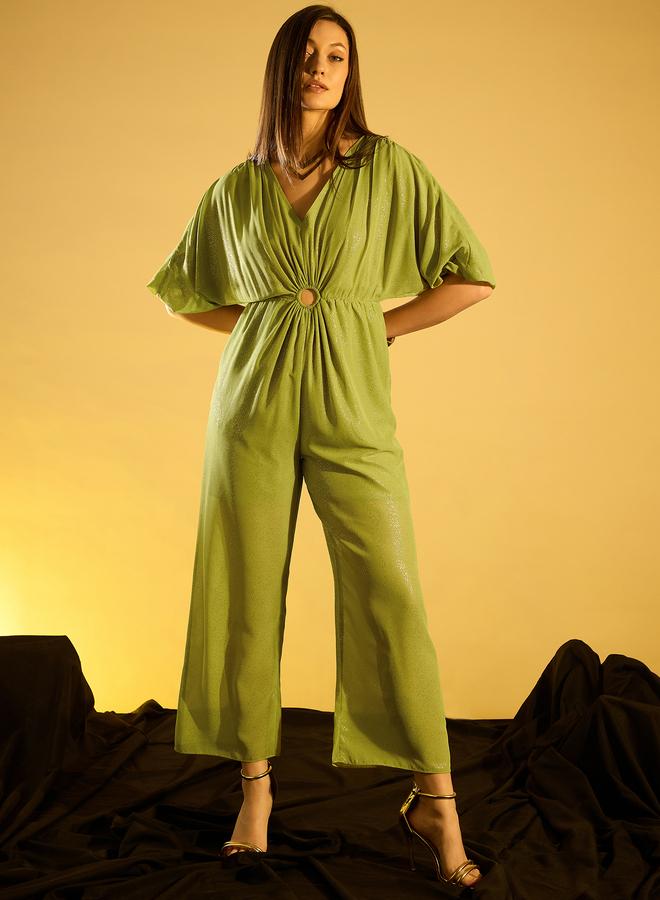 كاجوالي جمبسوت بأكمام خفاش وياقة على شكل  وتفاصيل مجمعة - Image 4