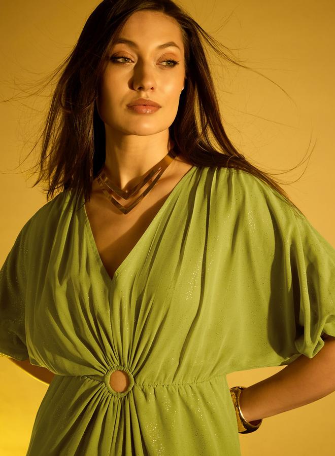 كاجوالي جمبسوت بأكمام خفاش وياقة على شكل  وتفاصيل مجمعة - Image 2