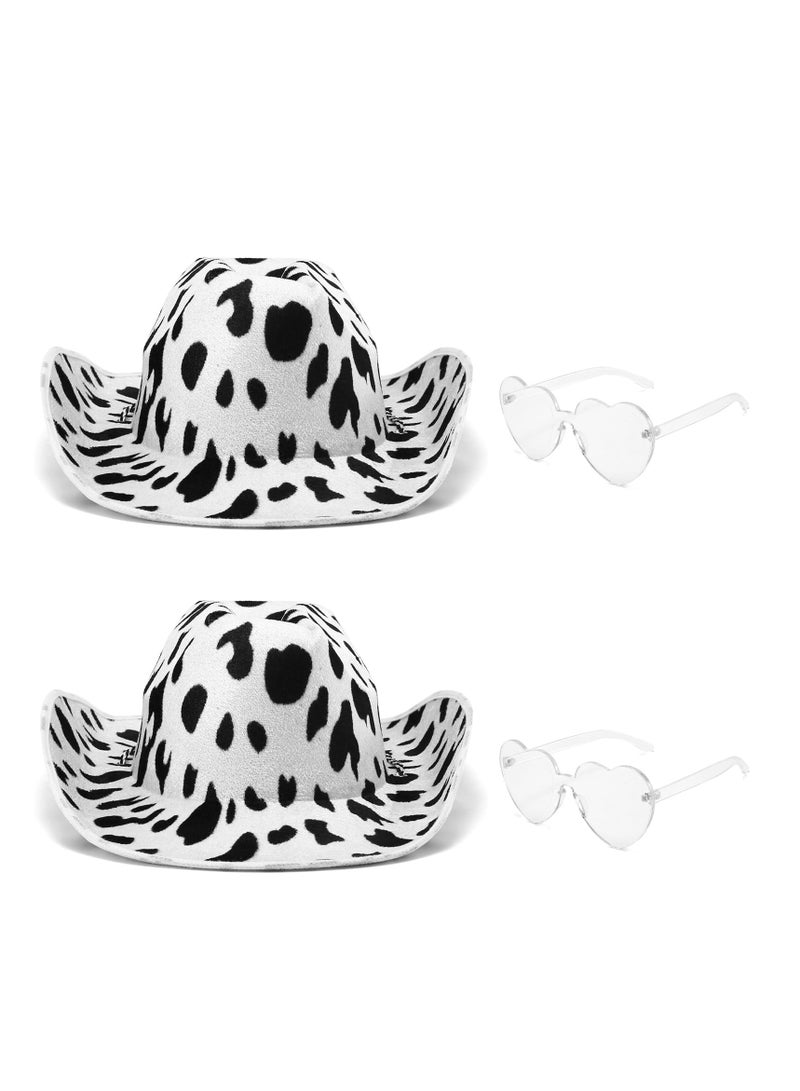 SYOSI Cowboy Hat, Reversible Cow Print Cowboy Hat for Women and Men White and Black Cowboy Hat with Clear Glasses for Party - Image 1