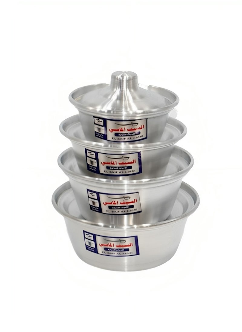 Al Saif Al Masi - Shawarma Pots set Of Matte Aluminum 4 Pieces in Various Sizes (16-22 cm) - Image 1