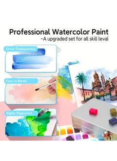 Generic 50-Color Watercolor Paint Set, Metal Boxed Solid Pigment Supplies, Solid Water Color Kit With Brush,Sponge And Palette,Ideal For Adults, Kids, Beginners And Professional Art Supplies  - Image 5