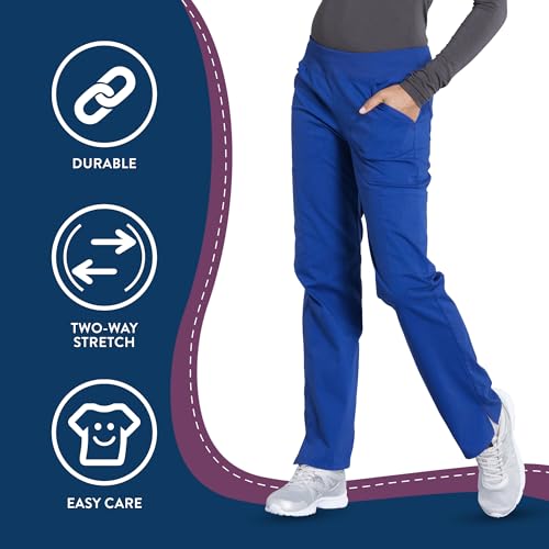 CHEROKEE Workwear Professionals Women Scrubs Pant Mid Rise Straight Leg Pull-on Cargo WW170, L, Galaxy Blue - Image 5