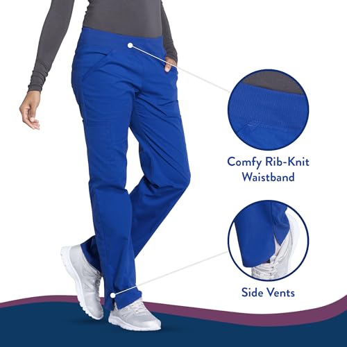 CHEROKEE Workwear Professionals Women Scrubs Pant Mid Rise Straight Leg Pull-on Cargo WW170, L, Galaxy Blue - Image 4