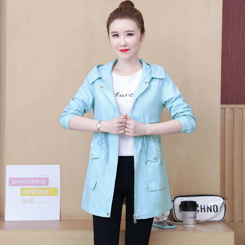 2023 Womens Padded Trench Coat Slim Fit Hooded Autumn sky blue [with lining not fleece-lined]]