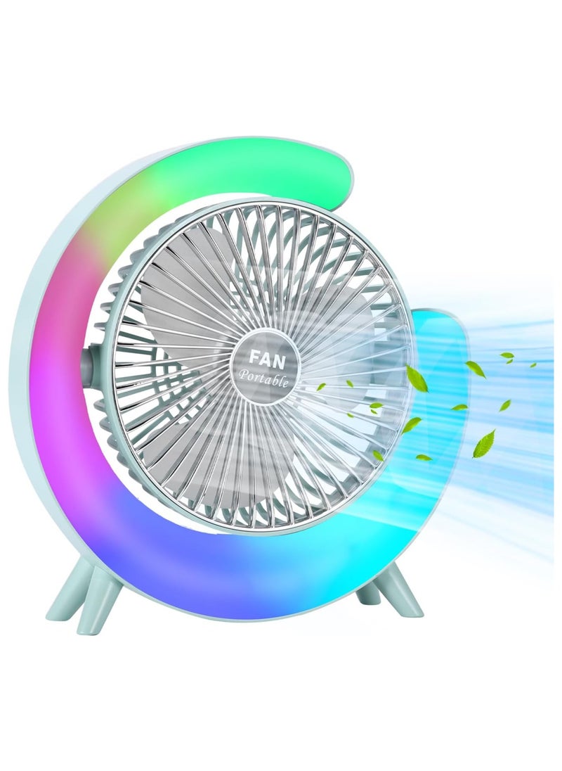 Toy Box Fans and Table Lamp, 360° Rotatable Desk Fans, 3 Speeds Adjustable Table Fan with Ambient Light, 1800mah Rechargeable Travel Fan Colorful Night Lights for Bedroom Home Office Outdoor  - Image 1