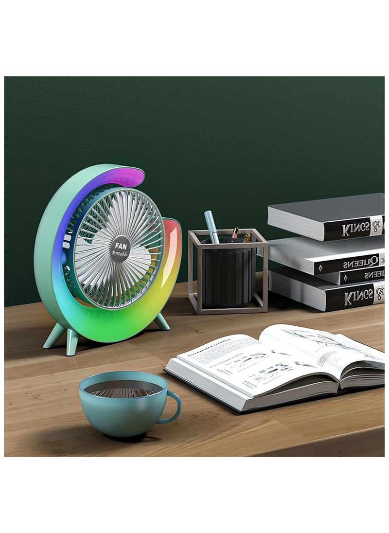 Toy Box Fans and Table Lamp, 360° Rotatable Desk Fans, 3 Speeds Adjustable Table Fan with Ambient Light, 1800mah Rechargeable Travel Fan Colorful Night Lights for Bedroom Home Office Outdoor  - Image 4
