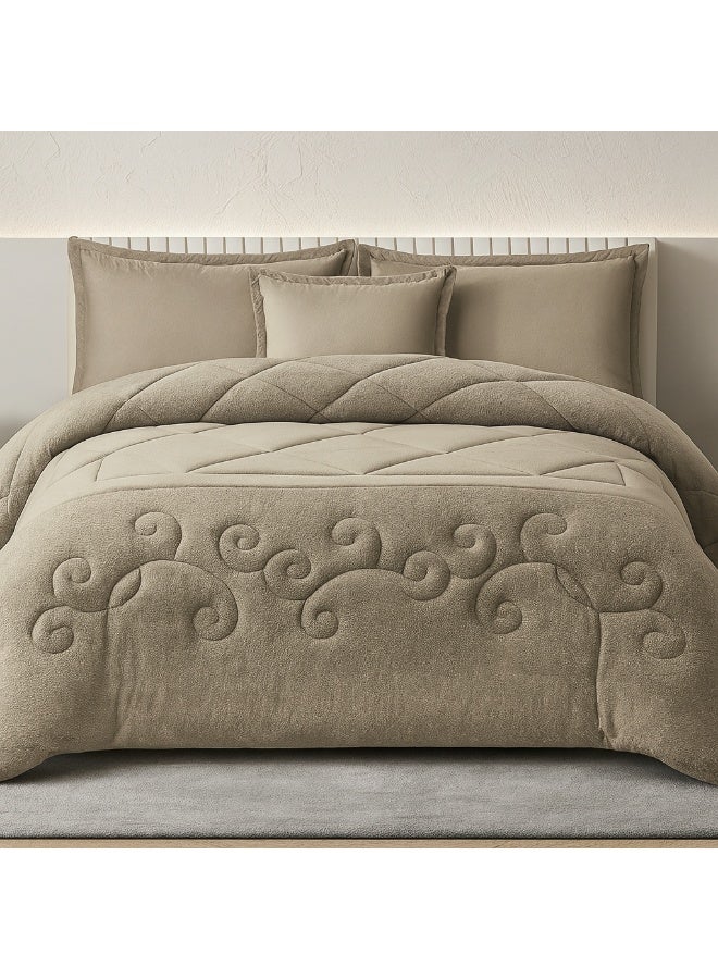 مينج لي مفرش شتوي نفر ونص نظام وجهين (مخمل × فرو) – طقم مفارش 4 قطع يشمل لحاف، شرشف مطاطي، غطاء وسادة وغطاء مخدة، يناسب سرير مقاس 140×200 سم - Image 3